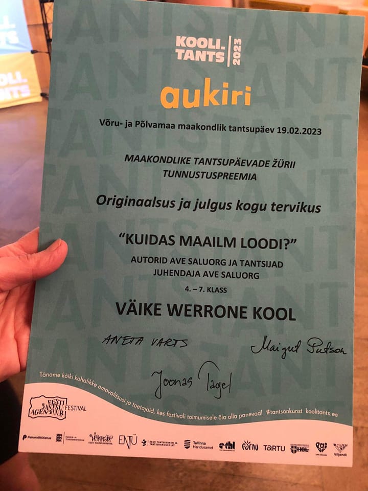 Väike Werrone kooli õpilased pälvisid Koolitantsus tunnustuspreemia